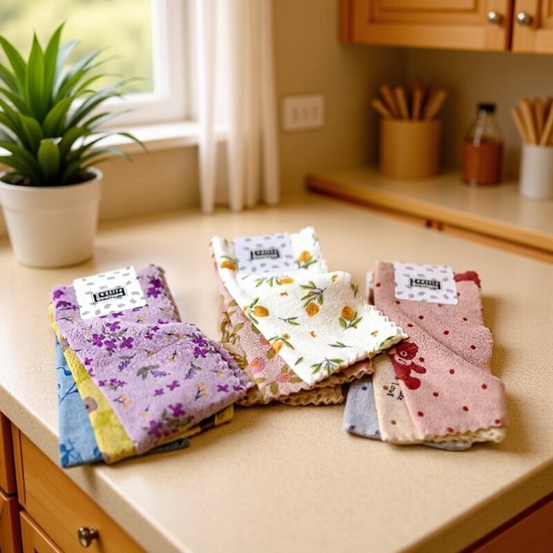 Kitchen Rags, Non-Stick Oil, No Lint, Easy to Clean, Household Thickened Printed Square Towels, Coral Velvet Cleaning Towels Wholesale