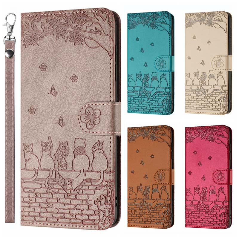 Japanese and Korean Embossed Apron Cat Leather Case Suitable for Samsung S25 Phone Case S24A56/A17 Protective Case A06 Cartoon
