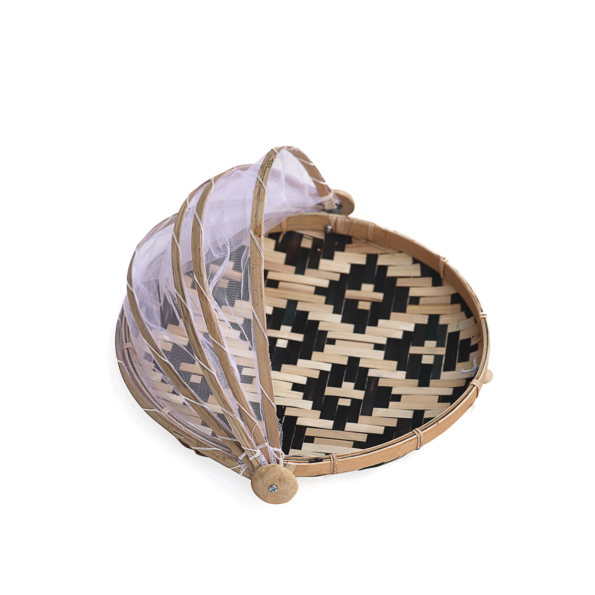 Mesh Screen Bamboo Basket Flyproof Basket Bamboo Woven Household Food Drying Basket With Mesh Bamboo Basket Loaf Round Shovel