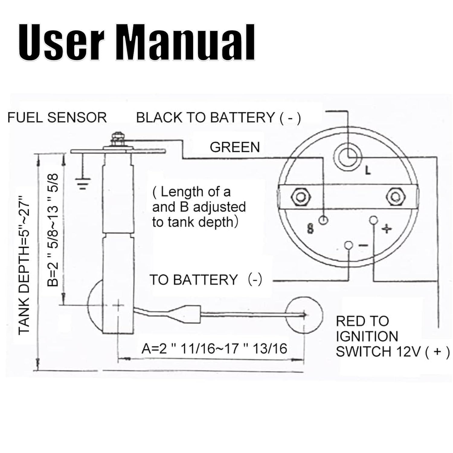 Cross-Border Hot Selling 2-Inch 52mm Fuel Gauge 12V Black Face Red Pointer Modified Fuel Gauge 240-33 Ohms