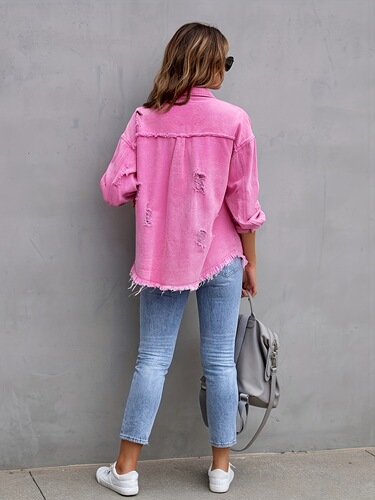 New American Retro Denim Jacket - Solid Color, Loose Fit, Comfortable
