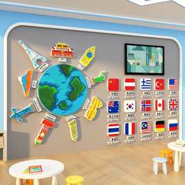 世界中万幼儿园环创材料主题成品英语角教室布置地墙面装饰图小大