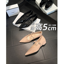 威威女郎 1318-5韩版漆皮玛丽珍女鞋尖头浅口一字带单鞋女内增高
