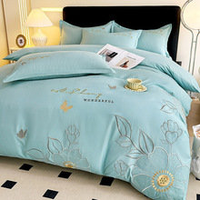 跨境外贸专供国潮风臻柔棉加厚七彩琉璃绣绣花四件套被套床单批发