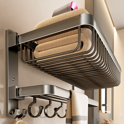 Gunpowder Towel Rack Bathroom No-Drill Bathroom Shelf Integrated Hook Set Toilet Bathroom Suite Bath Towel Rack