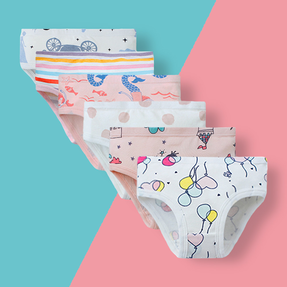 Children's underwear for girls, triangle pure cotton, European and American ribbed cartoon print shorts for girls, baby pants, headwear, wholesale export.