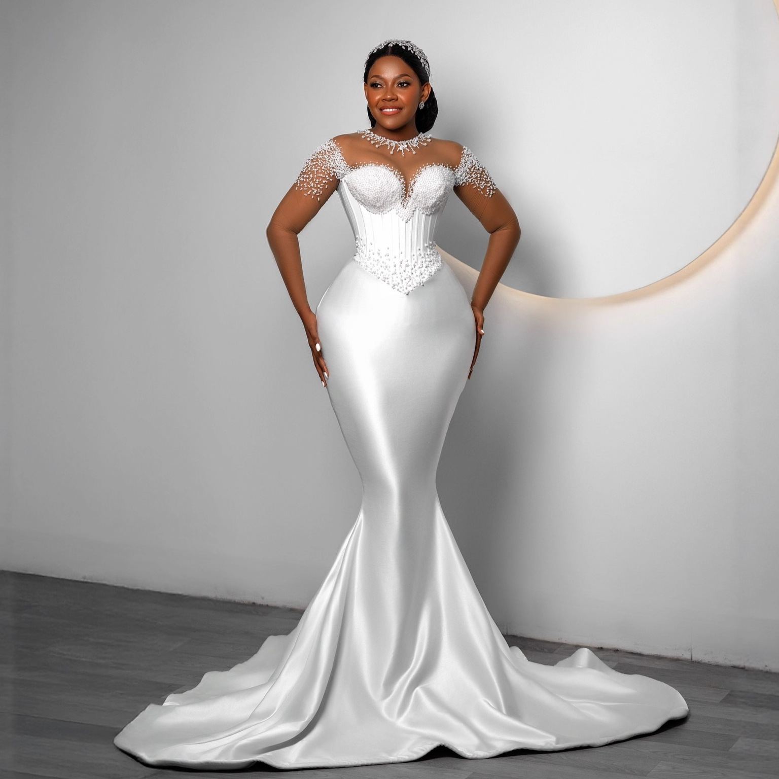 Cross-Border African Plus Size Wedding Dress Amazon New Fishtail Slim Tube Top Main Wedding Dress Satin Mermaid Wedding Dress for Women