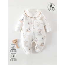 宝宝春秋冬森系哈衣A类夹棉60g棉对开连体家居外出夹棉连体衣