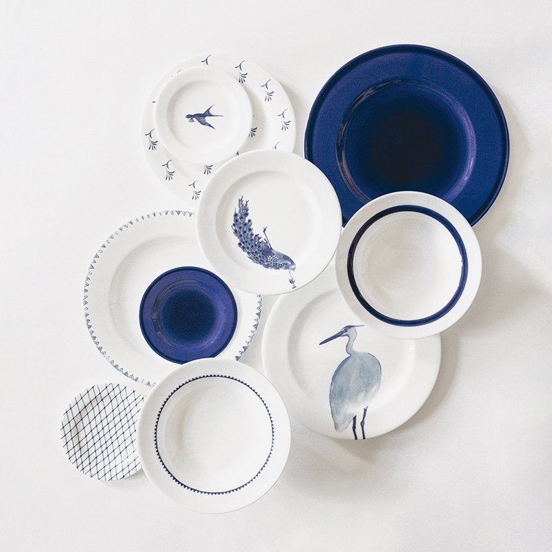 Italian Retro Blue Patterned Bone China Flat Plate Steak Dinner Plate Deep Soup Plate Household Tableware Italian Retro Blue Patterned Bone China Flat Plate Steak Dinner Plate Deep Soup Plate Household Tableware