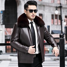 海宁绵羊皮衣男冬季黄金貂内胆狐狸毛领皮大衣中年爸爸装皮袄外套