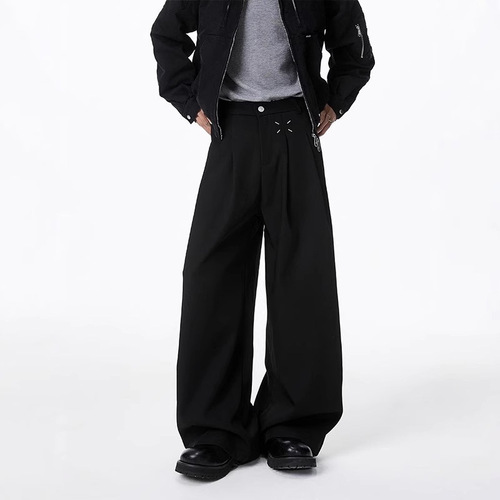 Cleanfit Black Bending Knife Straight Leg Men's Spring and Autumn Feeling Wide Leg Casual Trousers with Drape Professional Suit Pants