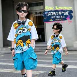 男童夏装套装酷帅短袖t恤2026新款中大童夏季衣服韩版男孩两件套