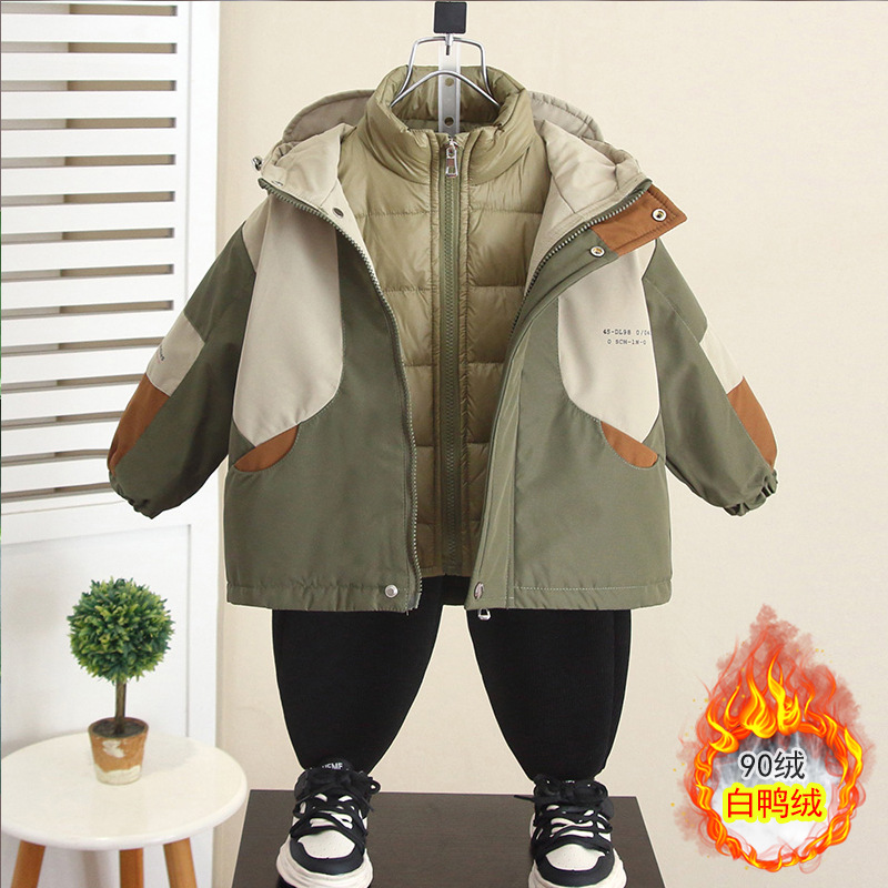 6901 chaqueta de invierno para niños 2025 nuevo traje de dos piezas de chaqueta tres en uno para niños