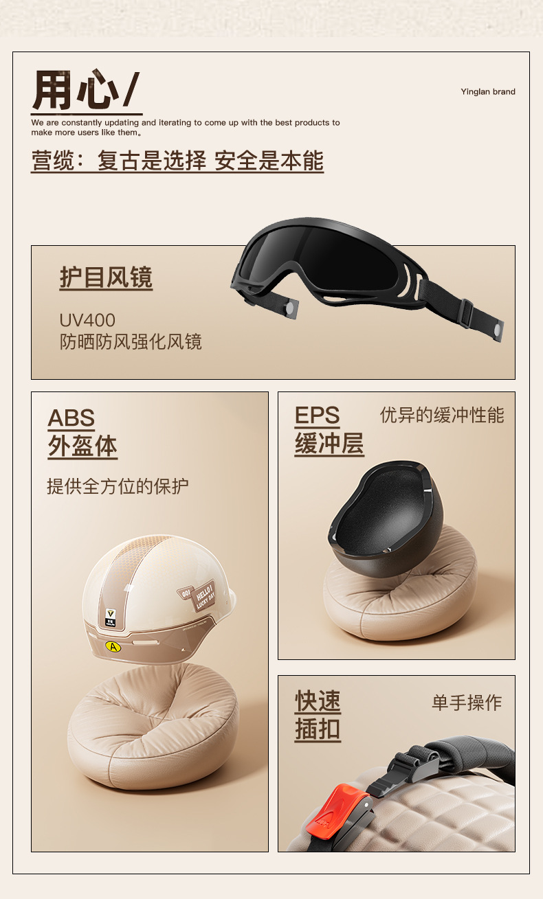 Women's 3C All-Season Electric Scooter Helmet with Goggles, Retro Motorcycle Helmet for Men, Safety Half Helmet