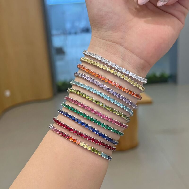 Cross-Border Live Broadcast S925 Sterling Silver Tennis Bracelet for Women, Colorful Zircon Elastic Cord Full Diamond Banquet High-End Jewelry Batch