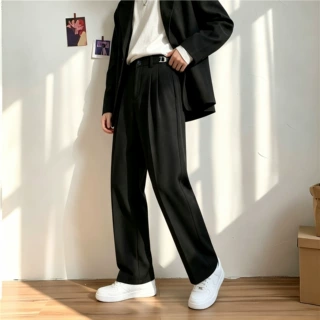 冰凉垂感小西裤男夏季韩系西装裤免烫抗皱宽松阔腿裤男士西服长裤