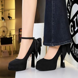 8322-H100M suede super high heels waterproof platform shallow mouth straight buckle with pearl bow single shoe for women