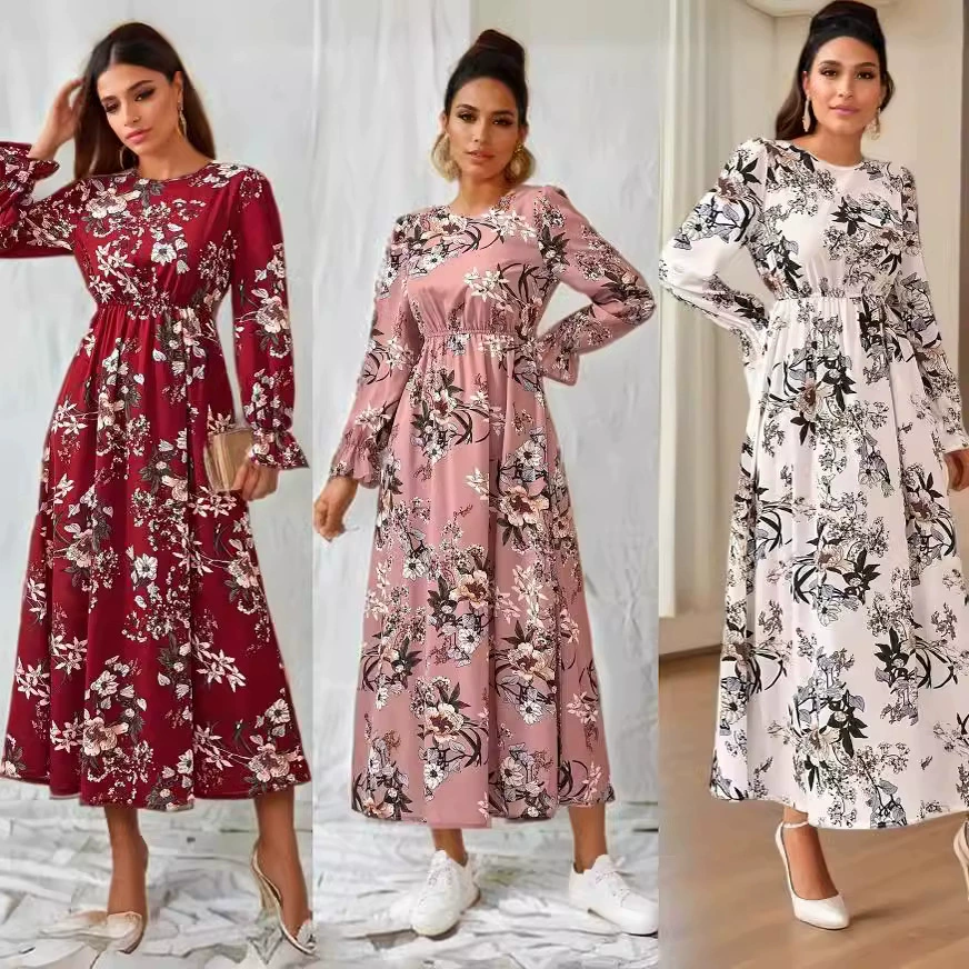 Европейское и американское платье с принтом на Ближнем Востоке, арабское женское платье с длинным рукавом