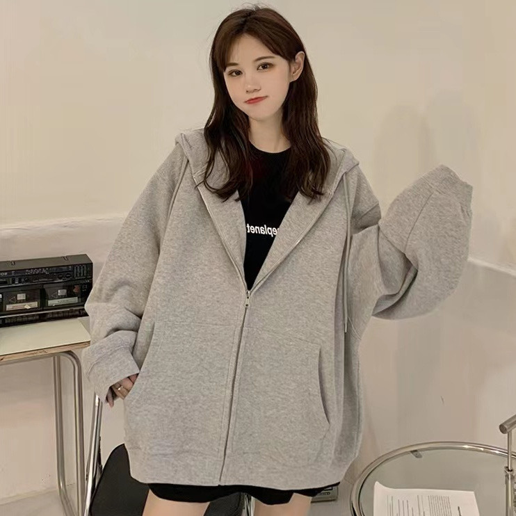 卫衣外套批发慵懒风连帽开衫女2025春秋简约休闲宽松百搭上衣批发|undefined