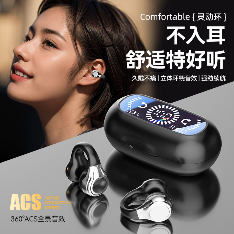 Transfronterizo nuevo modelo privado de conducción ósea auricular Bluetooth auricular Clip-en deportes pantalla digital ultra-larga resistencia auriculares inalámbricos