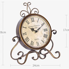 复古欧式蒸汽朋克风仿铜铁艺座钟卧室静音装饰时钟个性摆饰钟跨境