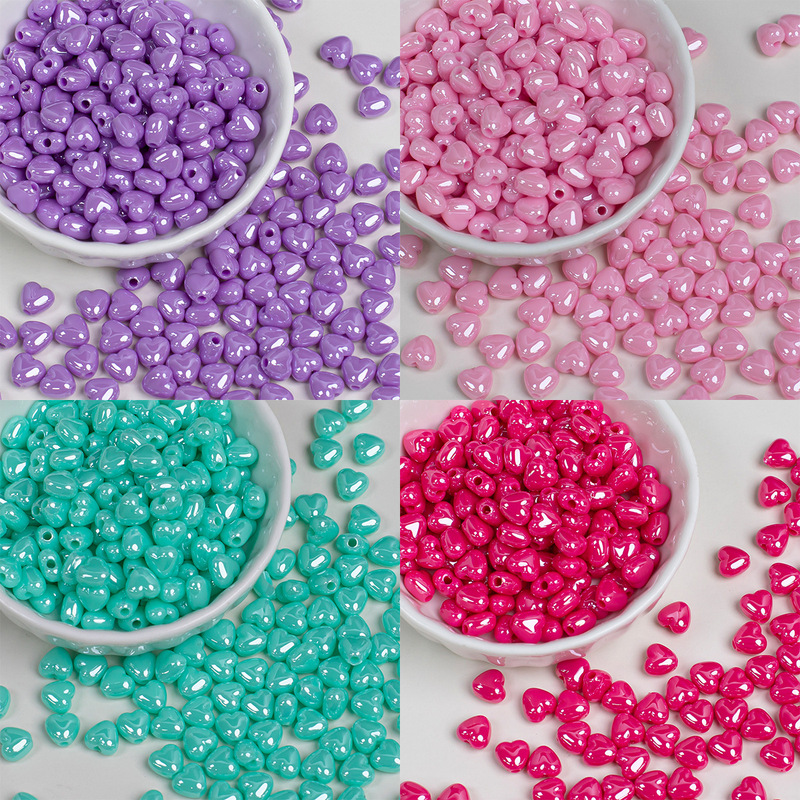 Dingyi Lengyue Colorful Heart Electroplating Solid Color Acrylic Beads through Hole Loose Beads DIY Mobile Phone Chain Jewelry Accessories