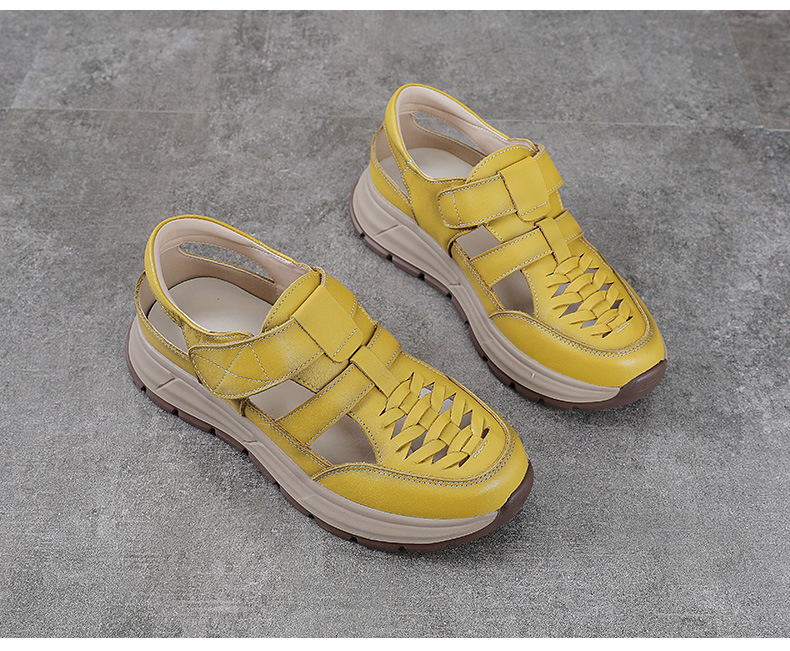 Sandal nữ quai chữ V bọc mũi da bò thật đế dày chống trượt — màu be chi tiết 13