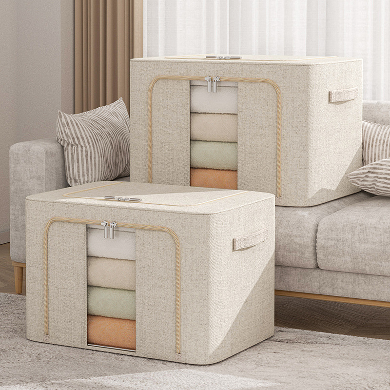 Real Cotton and Linen Storage Box Large Capacity Household Quilt Clothes Storage Box Double Window Visual Bedroom Wardrobe Bainer Box