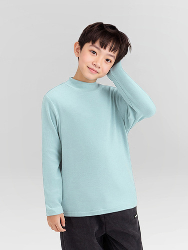 Autumn/Winter New Korean Men's Children's Warm Long-Sleeve Pure Color Sports Top Children's Base Shirt Wholesale