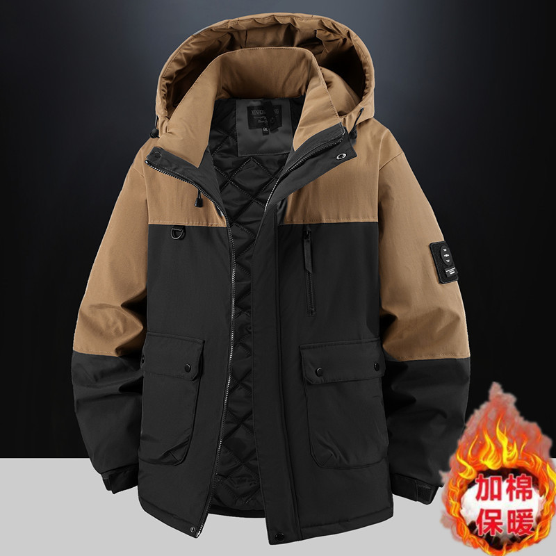 跨境新款加肥加大三防水户外防风工装外套大码夹克薄棉服男装工装