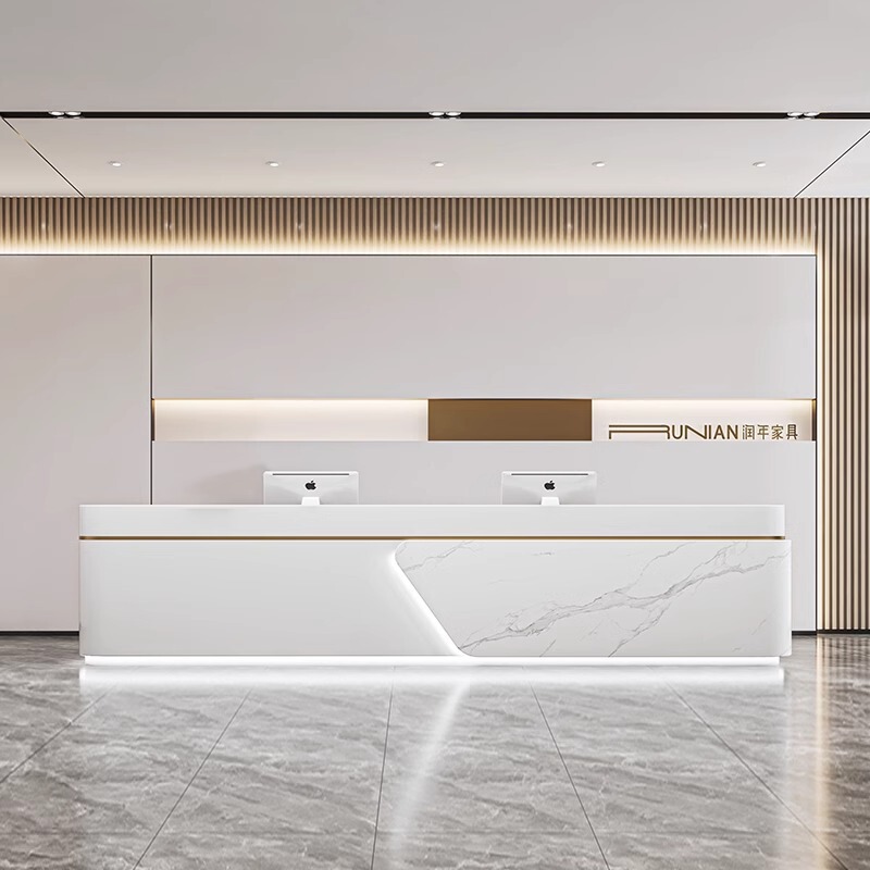 Company Reception Desk Hotel Property Service Desk Stainless Steel Paint Cashier Rock Plate Marble Bar Table