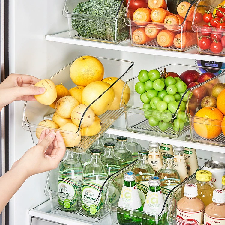 Refrigerator storage box, clear plastic rectangular organizer, for eggs and frozen food, multi‑size