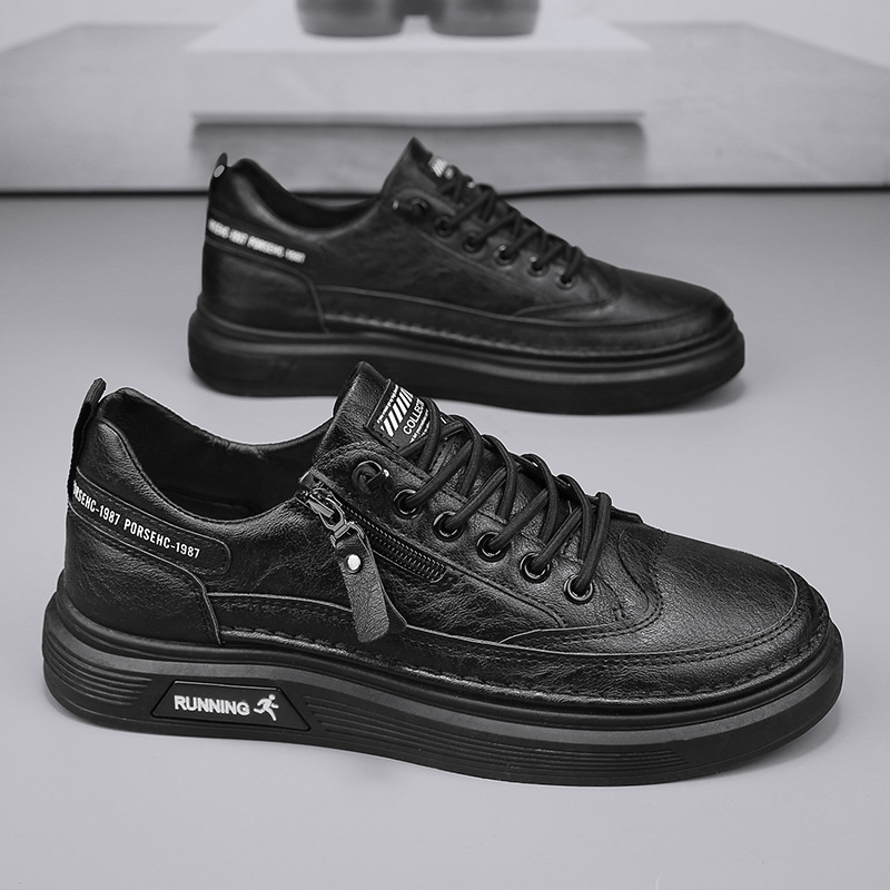 Otoño nuevo cuero negro de trabajo zapatos de plantilla de zapatos deportivos casuales para hombres zapatos de moda sin lazos