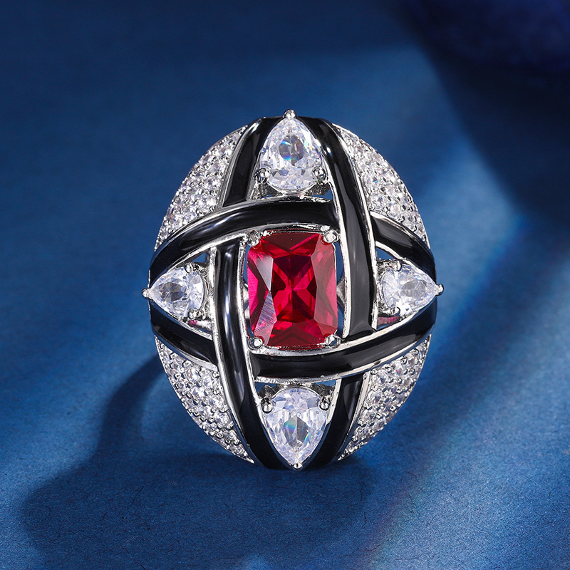 Zhuang Sheng joyas fondo de cobre chapado en oro Esmeralda artificial rojo de acero Jade Luz de lujo industria pesada traje colgante anillo 7*9