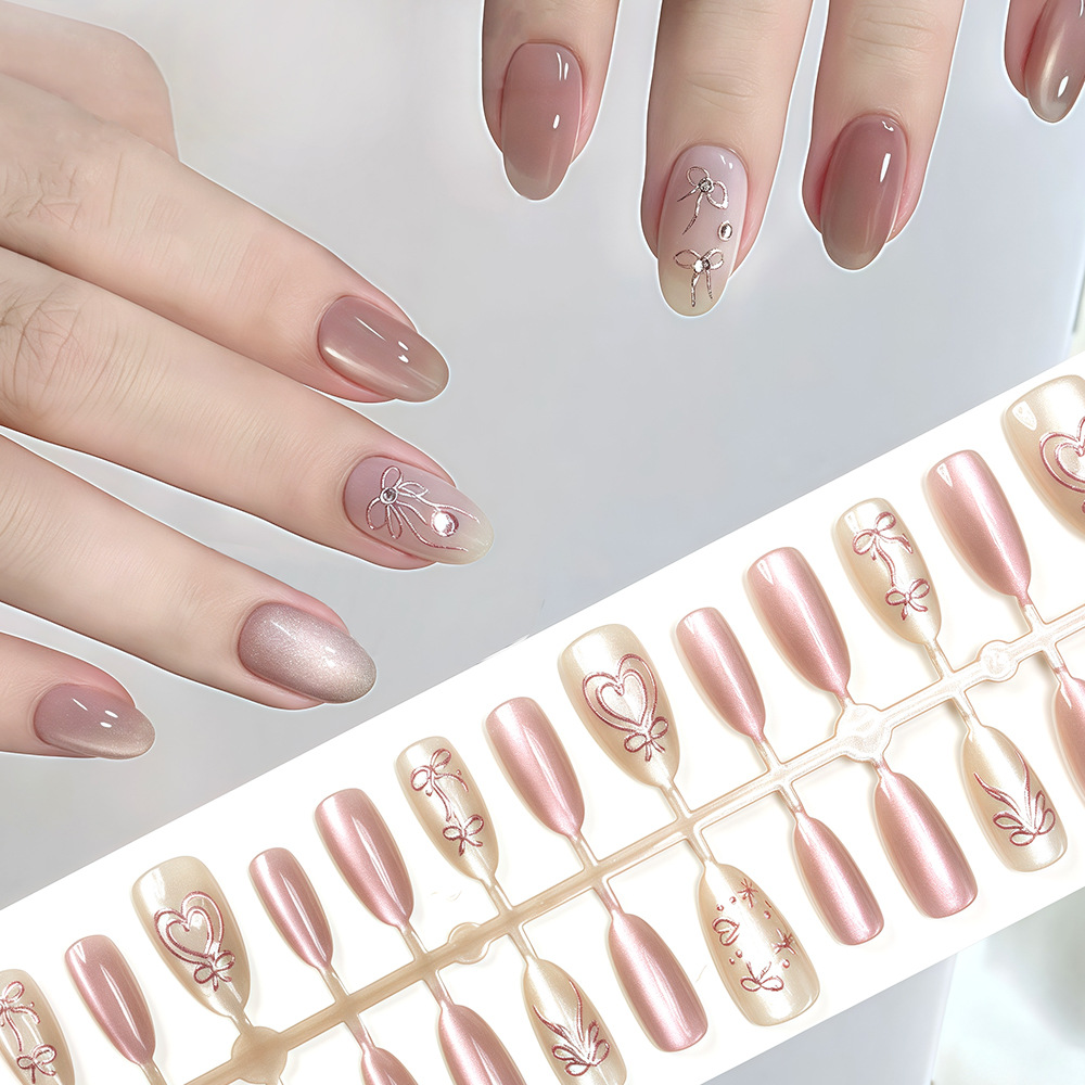 Parche de uñas en forma de almendra simple, ojos de gato tridimensionales, uñas cortas, 30 piezas, uñas prefabricadas image 1