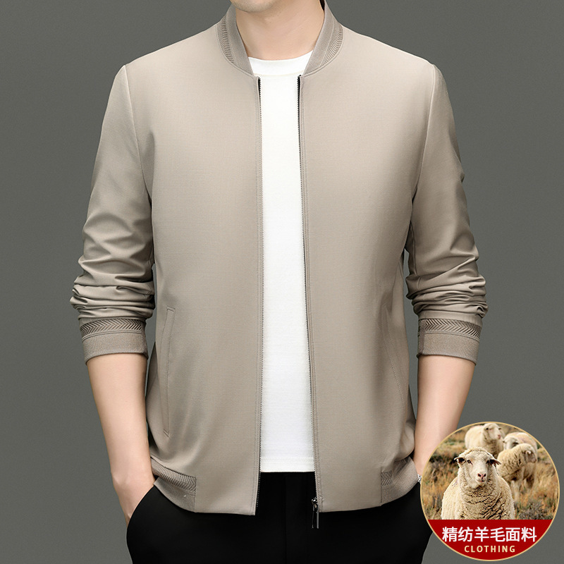 Spring and Autumn Worsted Wool Men's Baseball Clothing Fashion Casual Simple Loose Elegant Jacket Middle-aged Cardigan Jacket