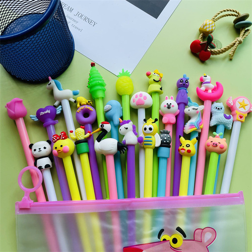 Korean-style cartoon neutral pen, internet-famous and adorable girly neutral pen—sleek black design, perfect for students in a fresh, modern style.
