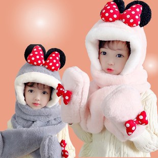 Baby hat scarf gloves autumn and winter parent-child rabbit velvet ear protection cap for boys and girls and children warm scarf free shipping