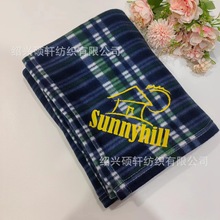 外贸双面绒格子毯子涤纶毛毯logo烫印跨境礼品毯fleece blanket