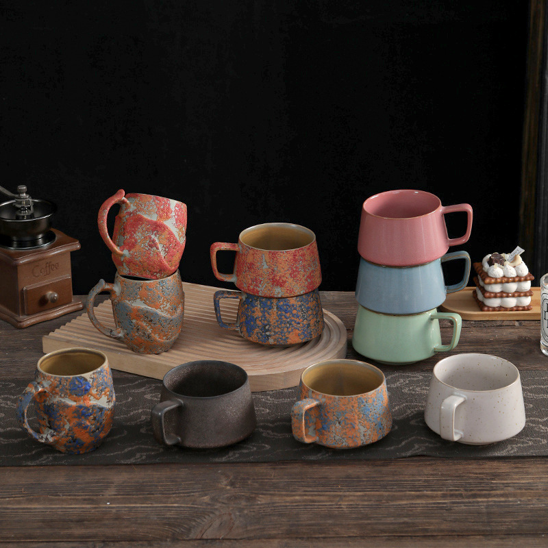 Kiln change ceramic coffee cup creative retro mug Japanese simple afternoon tea cup stoneware couple's cup Kiln change ceramic coffee cup creative retro mug Japanese simple afternoon tea cup stoneware couple's cup