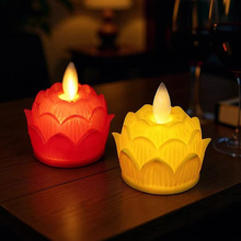 Led仿真摇摆蜡烛莲花灯长明电子蜡烛仿真火焰新年供佛上坟莲花灯