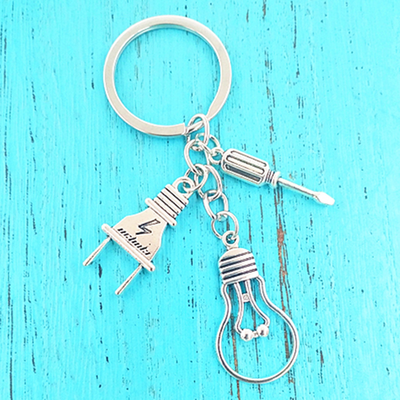 Amazon jewelry zinc alloy screwdriver light bulb plug pendant key ring electrician gift bag accessories