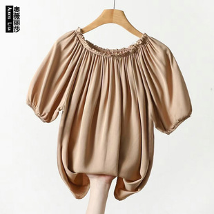 Summer sexy base body-friendly fashionable short sleeve T-shirt, puff sleeves