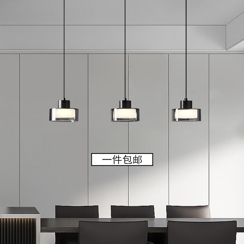 臥室床頭吊燈北歐輕奢高級感煙灰色玻璃燈罩咖啡廳餐桌吧檯小吊燈
