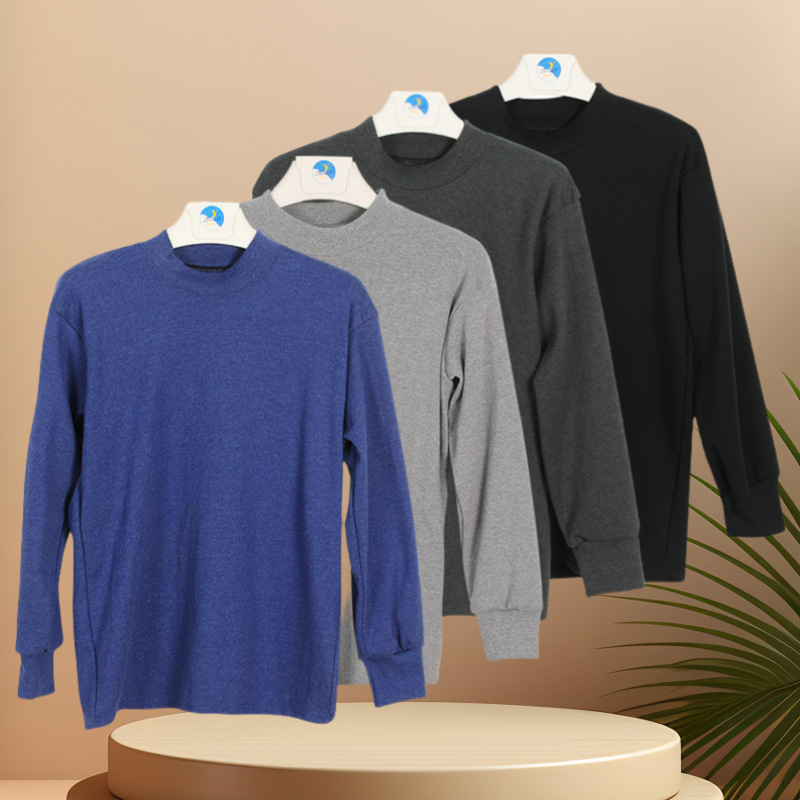 Autumn New Pure Cotton Men's Thermal Underwear, Large Size Undershirt for Middle-Aged and Elderly, Round-Neck Cotton Base Layer for Dad