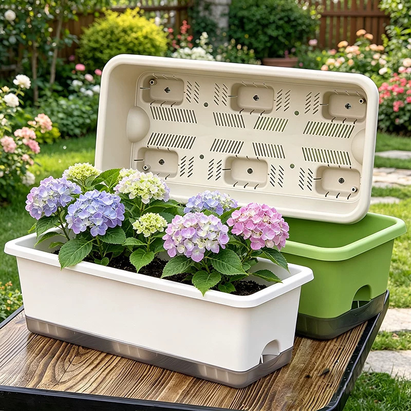 Balcony Plastic Rectangular Vegetable Growing Pot, Self-Watering, Enlarged Flower Pot, Special Planting Pot for Home Vegetables, Suitable for Indoor and Outdoor Use