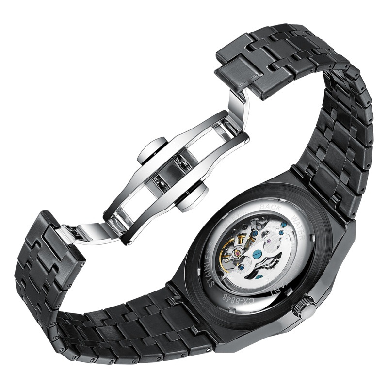 CHENXI reloj mecánico automático hueco inferior octogonal Shell moda correa de acero mariposa hebilla reloj mecánico creativo