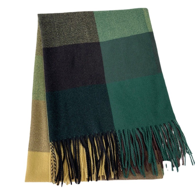 Women's Scarf Autumn and Winter 2025 New Style Warm Faux Cashmere Large Plaid Shawl Student Korean Style Neck Warmer Wholesale