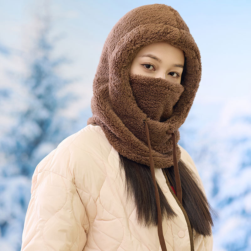 跨境帽子冬季男女防风雪帽户外运动围脖口罩连体毛绒帽棉绒骑行帽|undefined