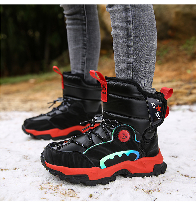Dicke Schneestiefel für Kinder im Winter für Jungen und Mittelschüler, rutschfest, wasserdicht, plüschig und warm_voghion.com